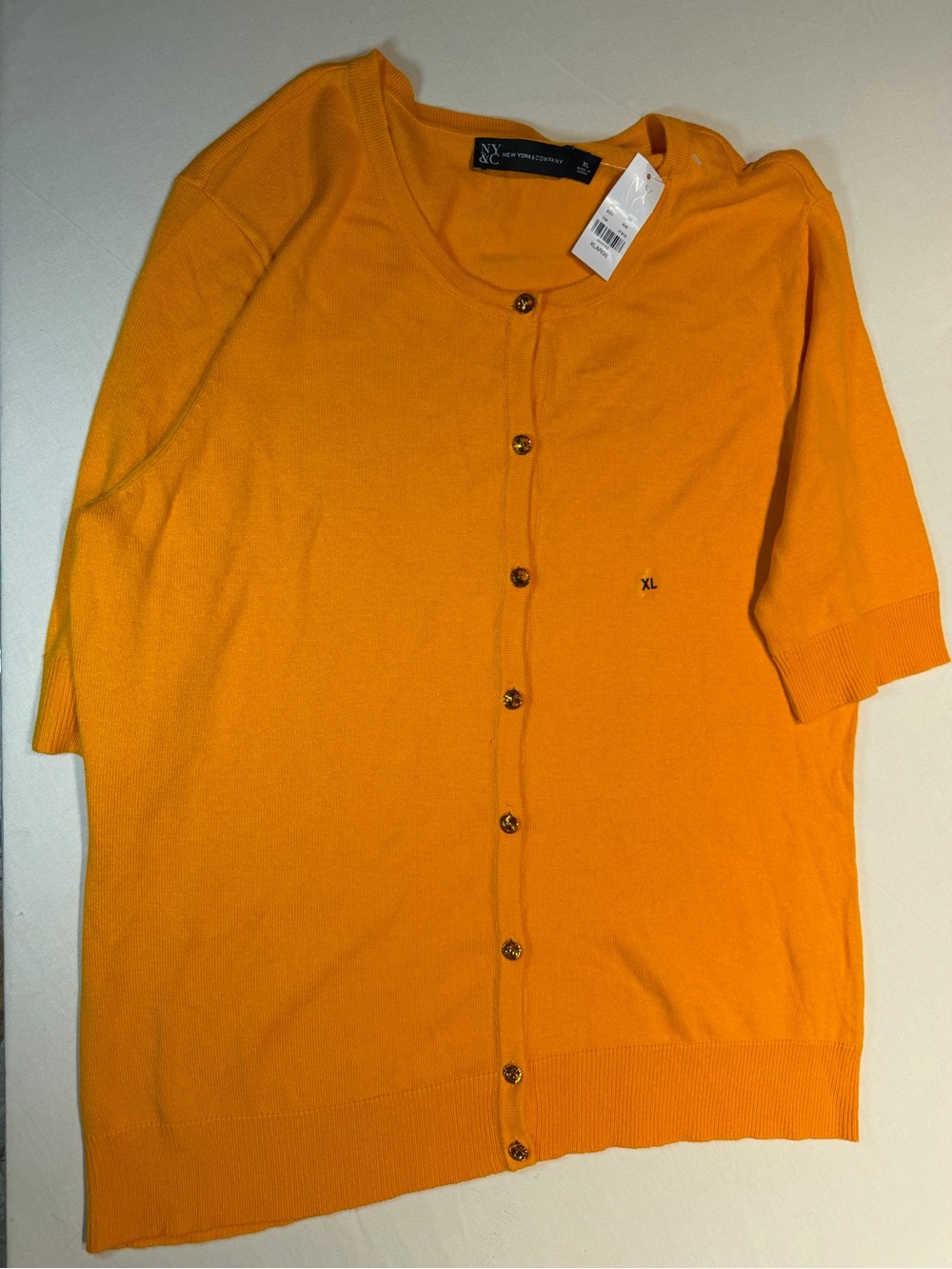 New York & Company Bright Orange Short Sleeve Button Cardigan